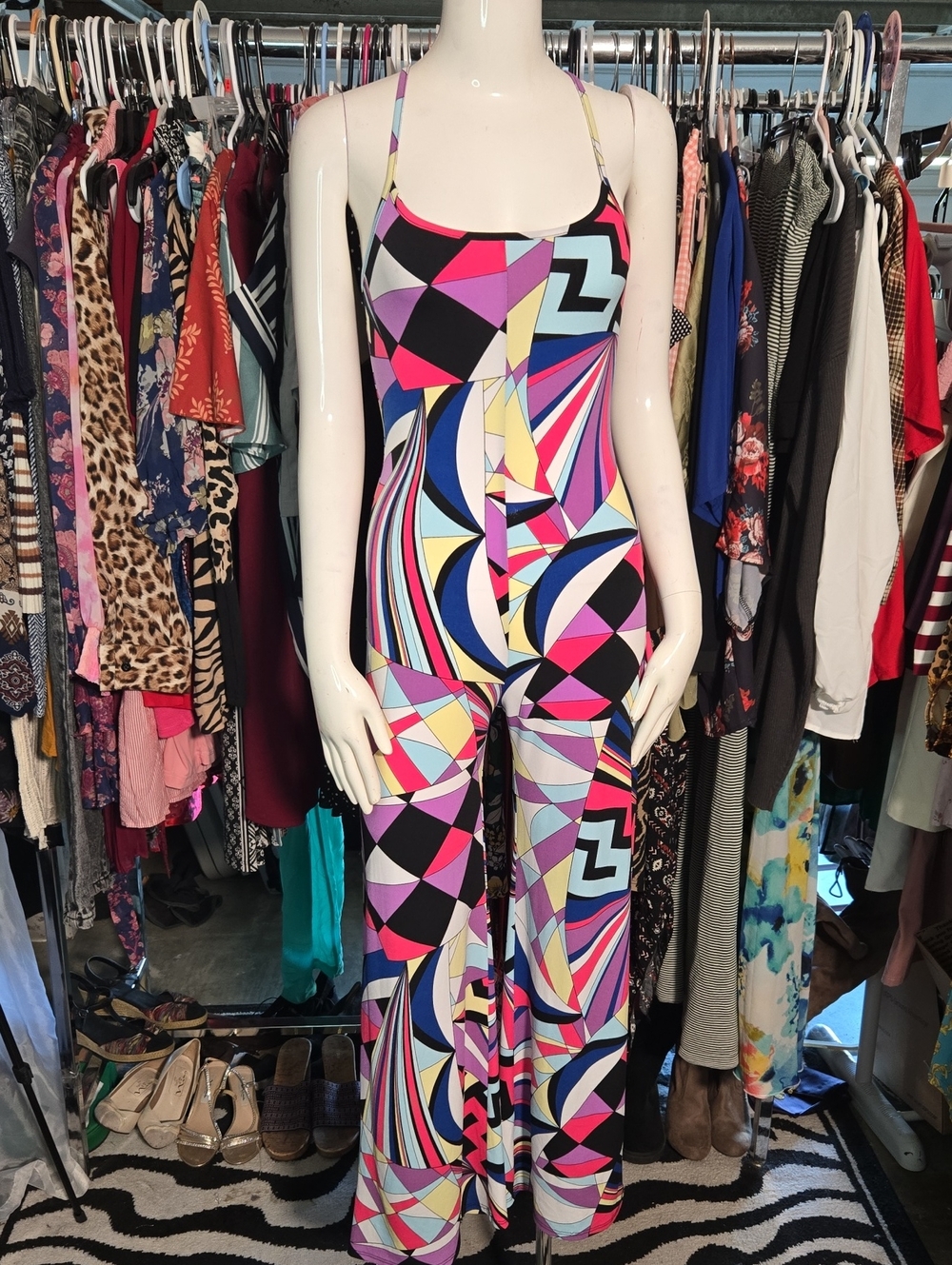 Colorful Geometric Print Jumpsuit - Multicolor